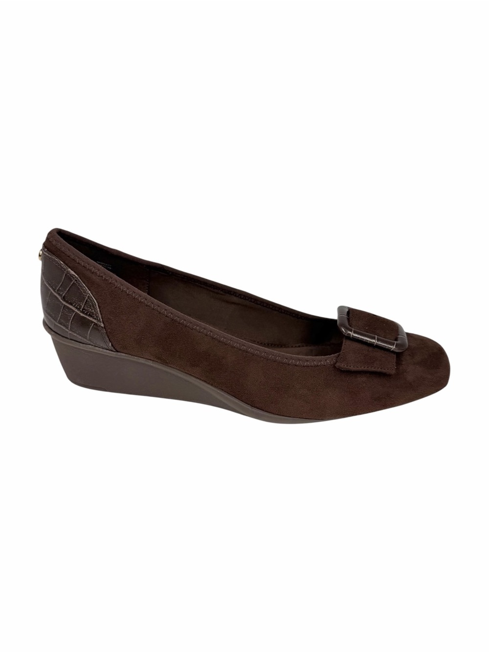 Anne Klein Women's Wyatt Buckle Wedge Pumps Brown Size 8.5M